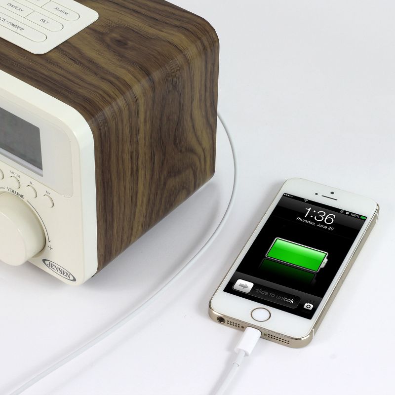 JENSEN AM/FM Digital Dual Alarm Clock Radio with LCD Display, 1A Charging Port for all Smartphones, Aux-in (JCR-315)