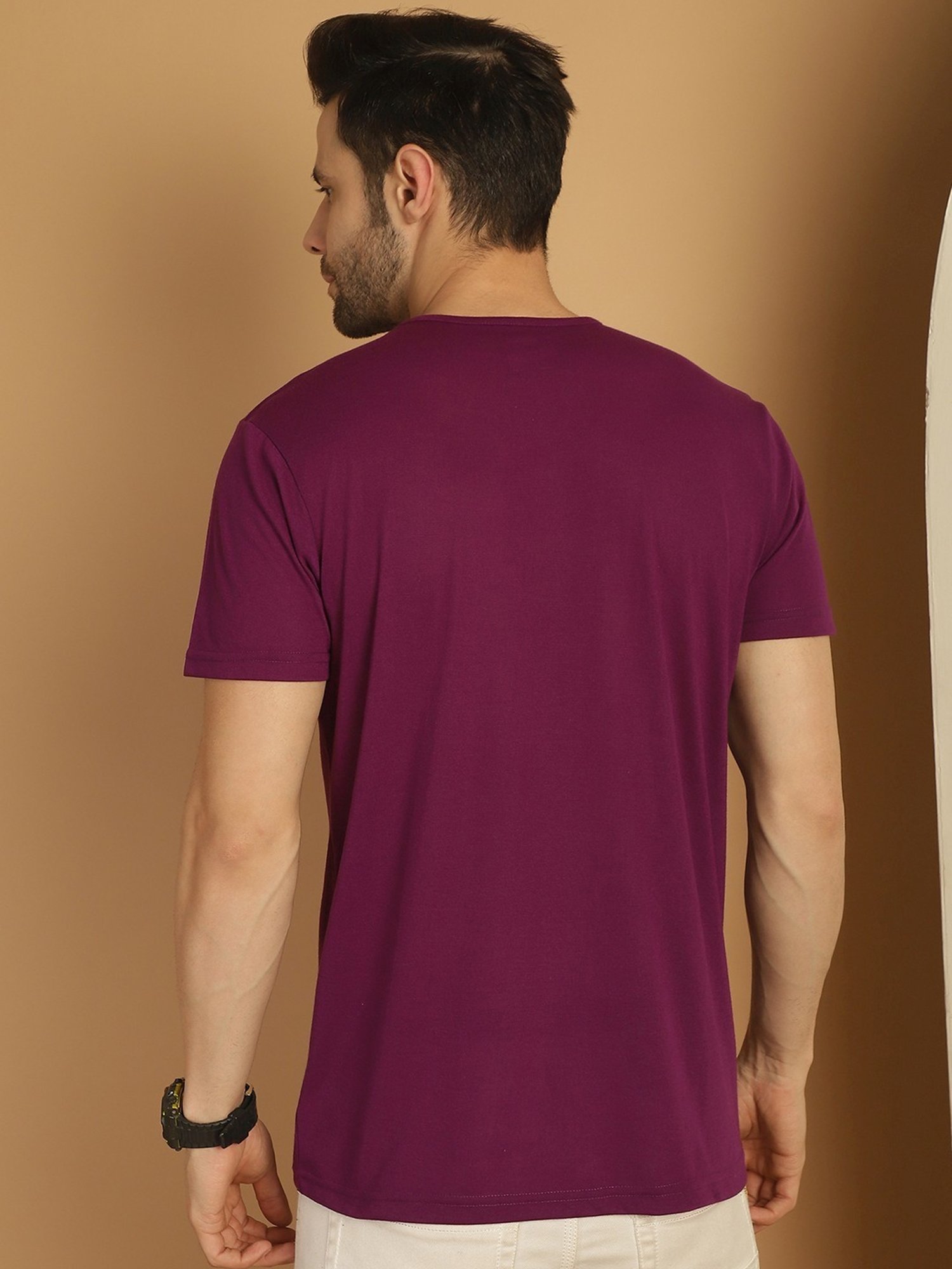 Vimal Jonney Grey & Purple Regular Fit T-Shirt