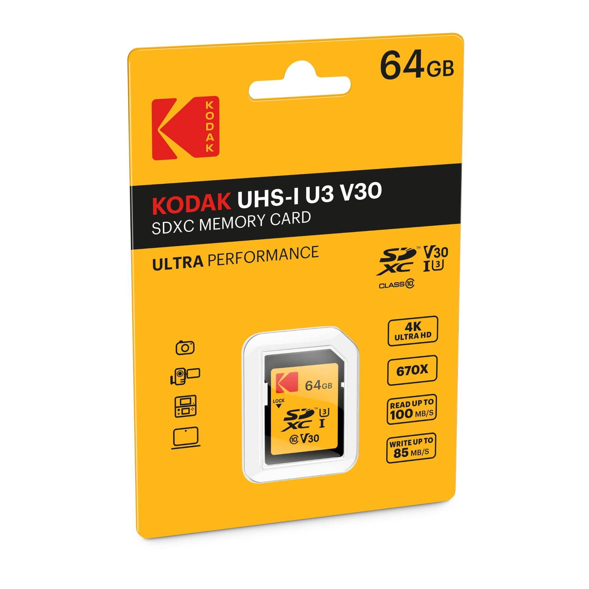 Kodak SD 64GB UHS-I U3 V30 Ultra (95MB/s Read, 85MB/s write) - 3 Pack