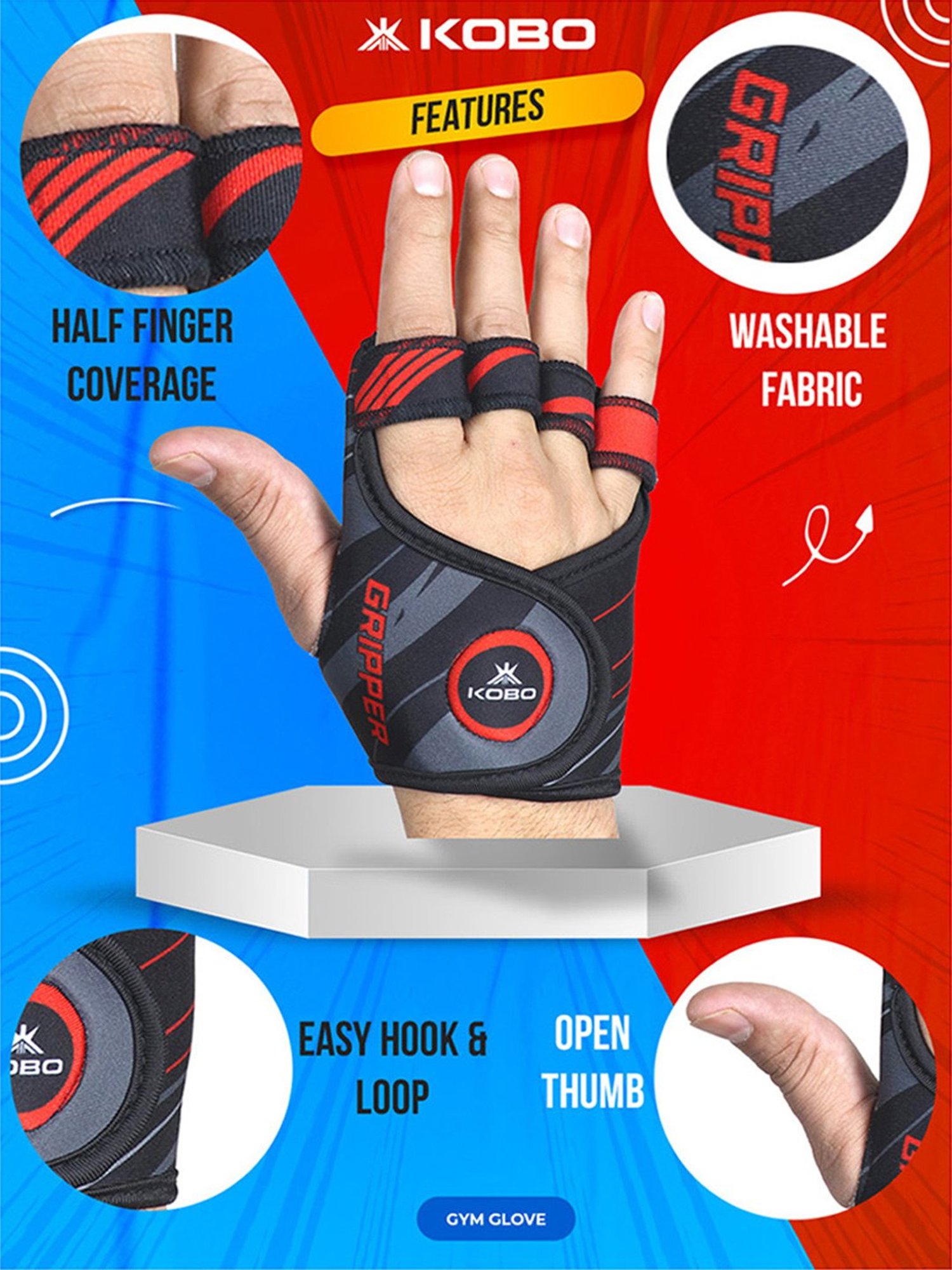 Kobo Weight Lifting Gym Gloves (Black) Size - L