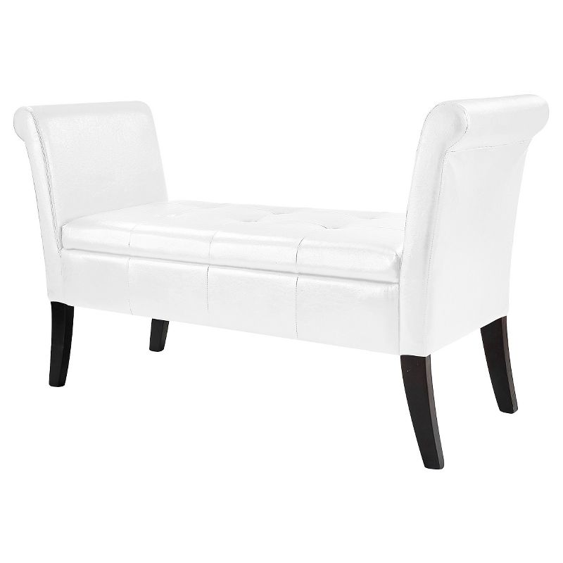 Antonio Storage Bench With Scrolled Arms In White Bonded Leather - CorLiving
