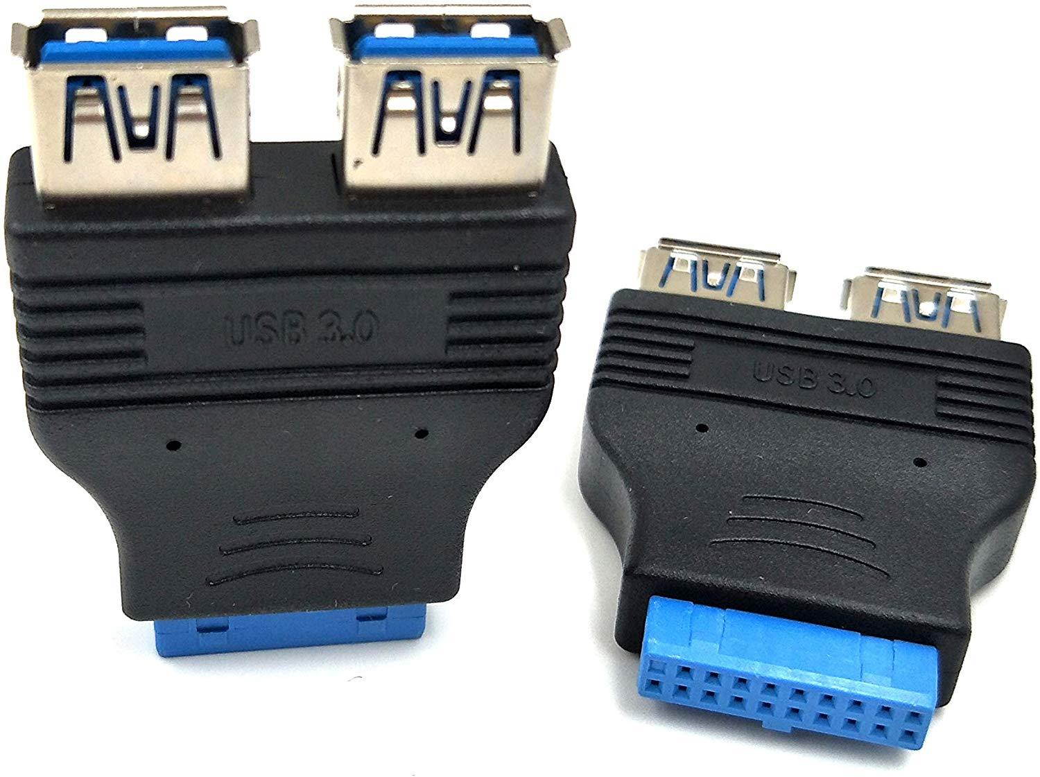 Duttek 2 Pack Dual USB 3.0 Female to USB3.0 Motherboard Female 20 Pin Header Connector Extension Adapter Splitter for PC Motherboard Mainboard (USB3.0 Connector 20 PIN)