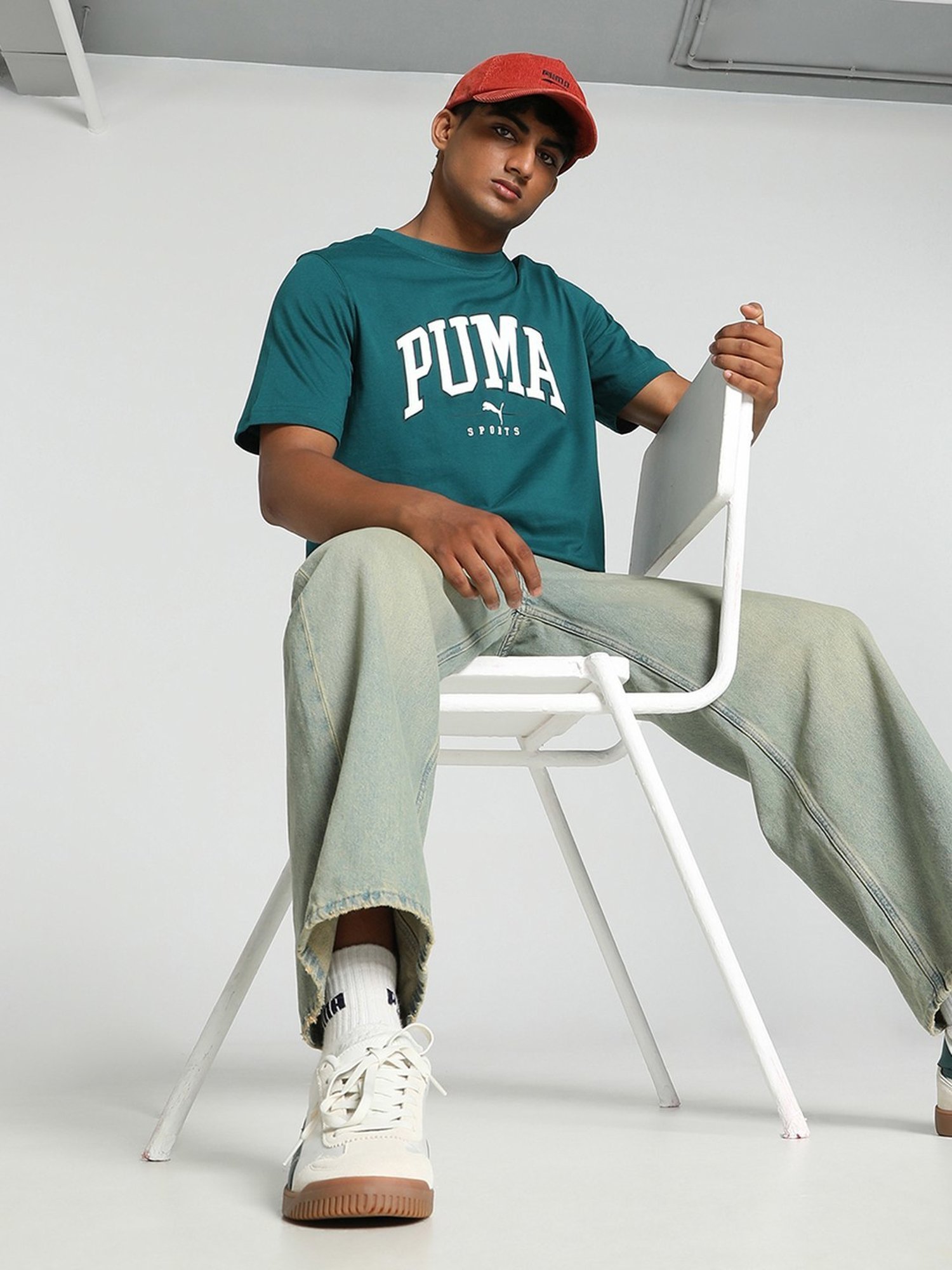 Puma Green Cotton Regular Fit Printed T-Shirt