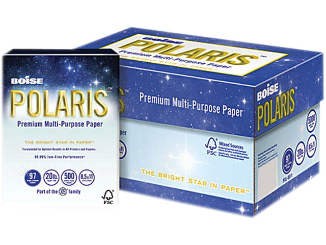 Boise CASPOL8511P POLARIS Premium Multipurpose Paper, 3-Hole, 8 1/2 x 11, 20lb, White, 5000/CT