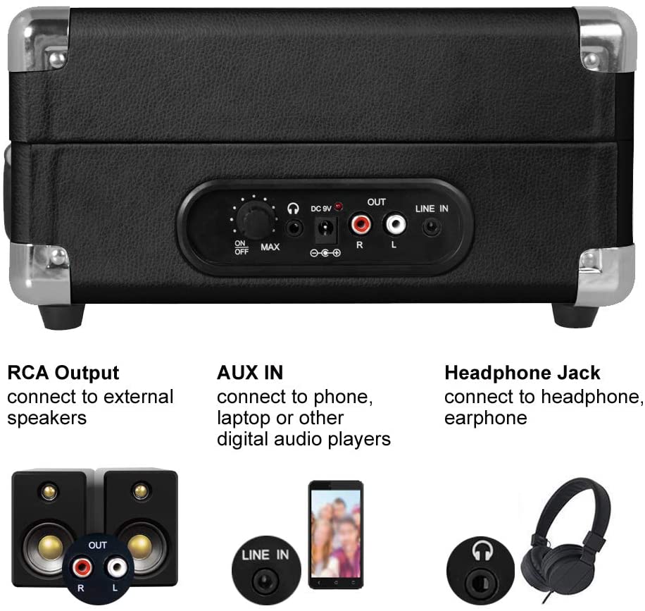 LP&No.1 Portable Suitcase Turntable with Stereo Speaker,3 Speeds Belt-Drive Vinyl Record Player Blue