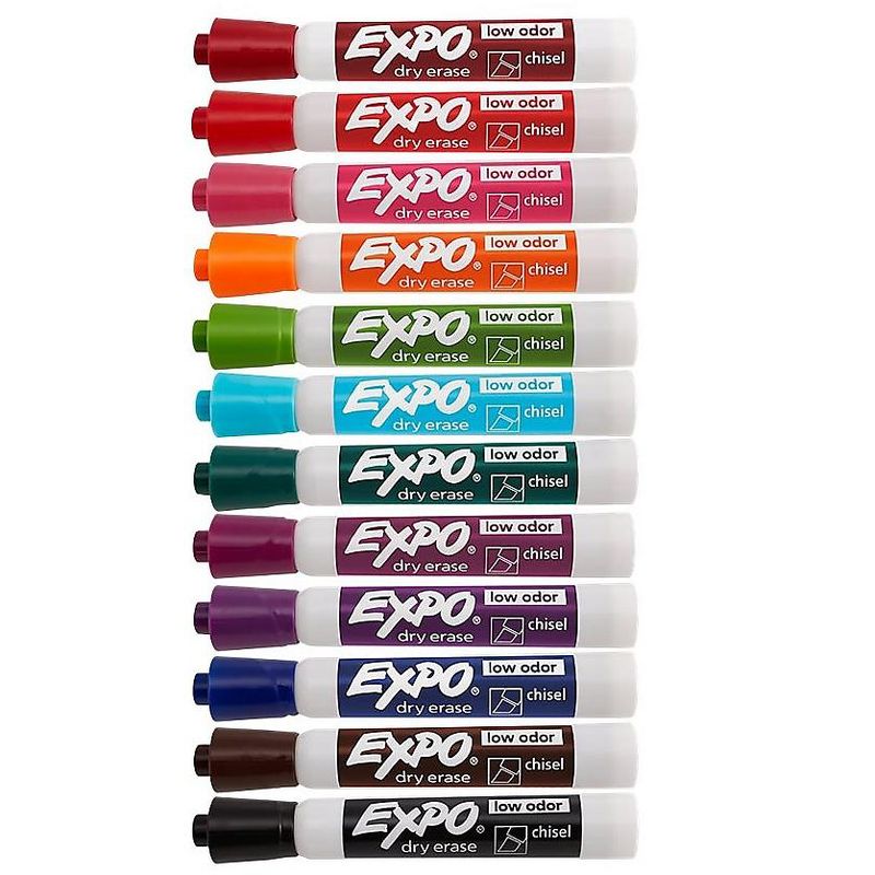 EXPO Low Odor Dry Erase Vibrant Color Markers Assorted Colors Medium 12/Set 1927525