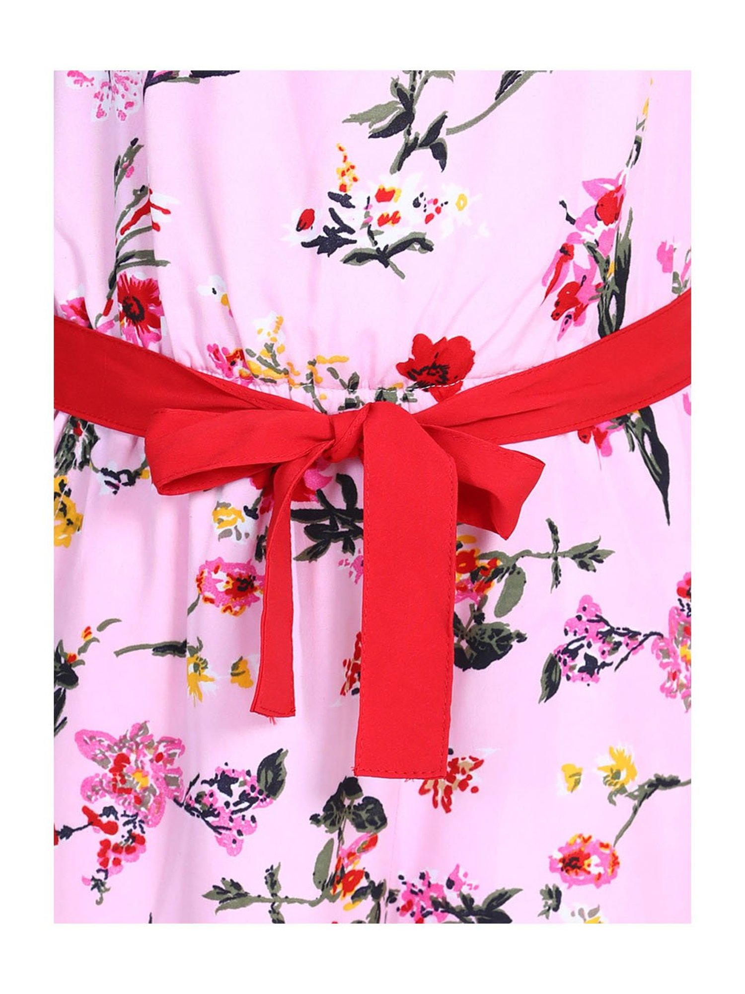 StyleStone Kids Pink Printed Jumpsuit with Belt
