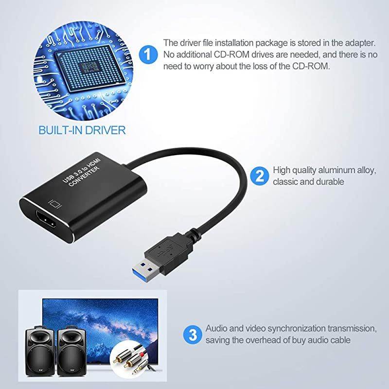 to HDMI Adapter, Full HD 1080P to HDMI Video Adapter with Audio Output for Multiple Monitors, Compatible with Windows XP 7/8/8.1/10 [ Not Support Mac & Vista ]