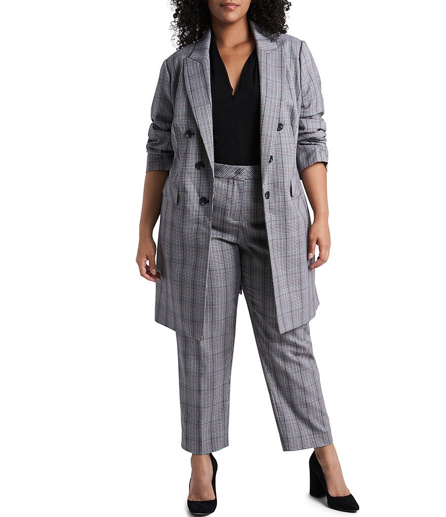 Kasper Plus Size Stretch Crepe Stand Combo Collar One Button Jacket