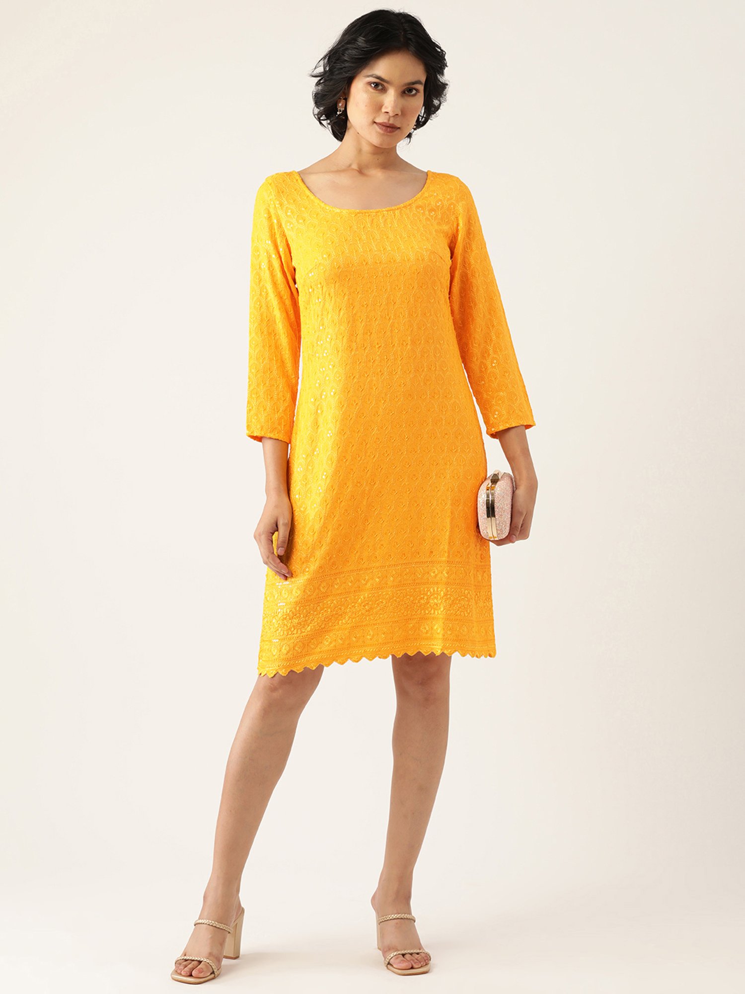 BRINNS Yellow Embellished A Line Dress