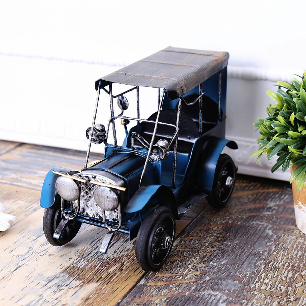 Metal Antique Vintage Car Model Home Decor Ornaments Handmade Handcraft Collections Vehicle Toys Photography Props (White)