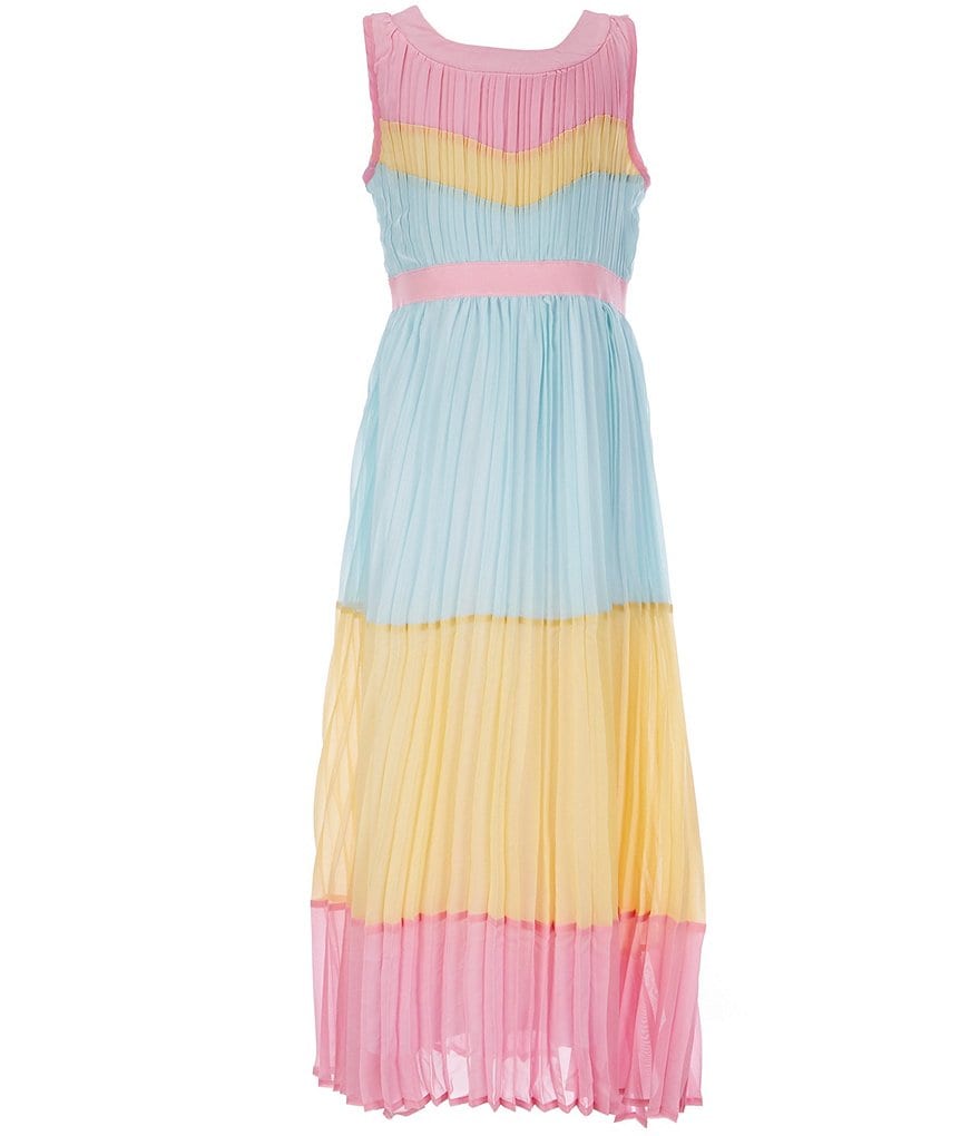 Rare Editions Big Girls 7-16 Colorblock Chiffon Pleated Maxi Dress