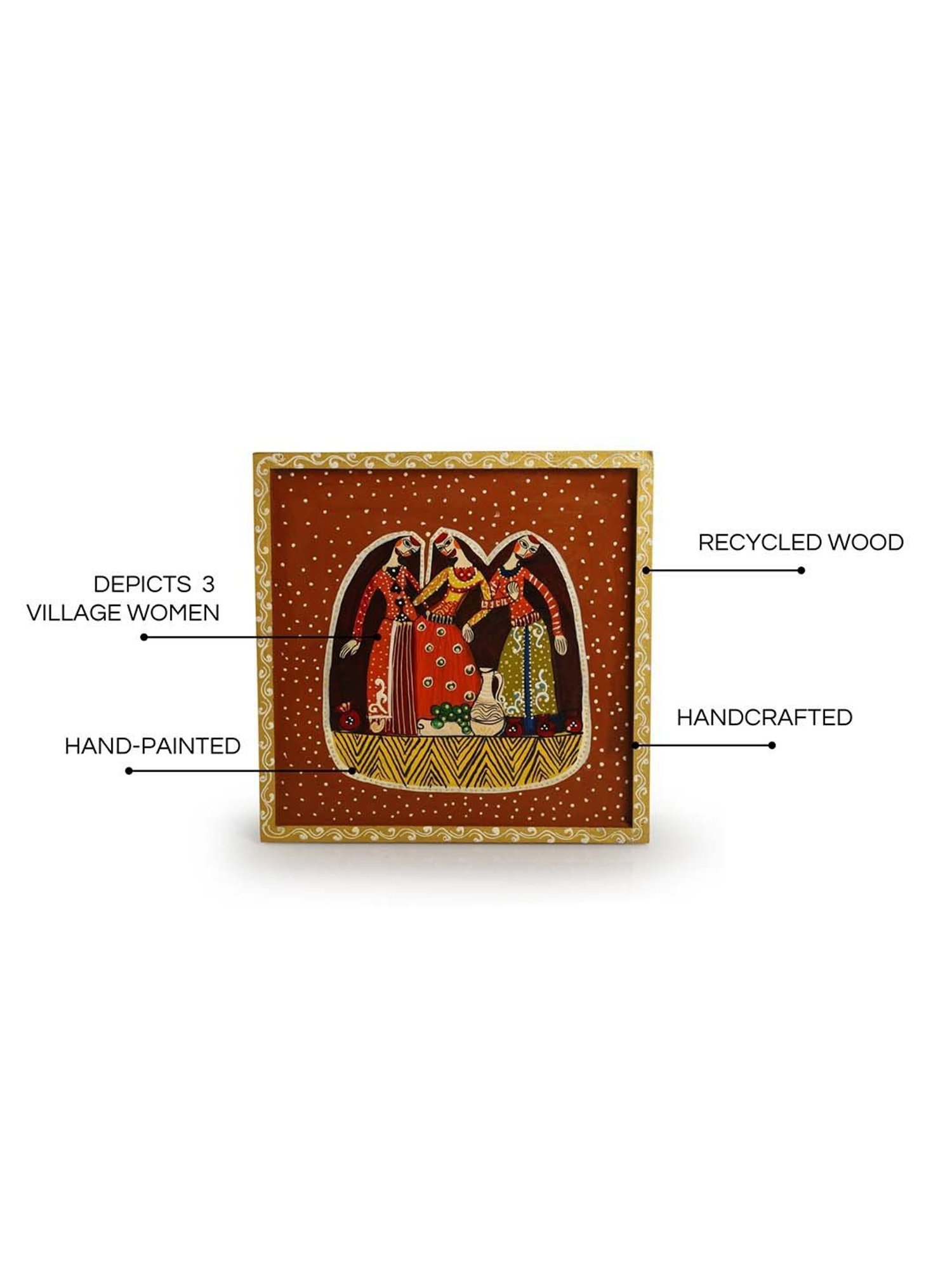 ExclusiveLane Multicolor Wood Village Women Hand-Painted Wall Decor Hanging