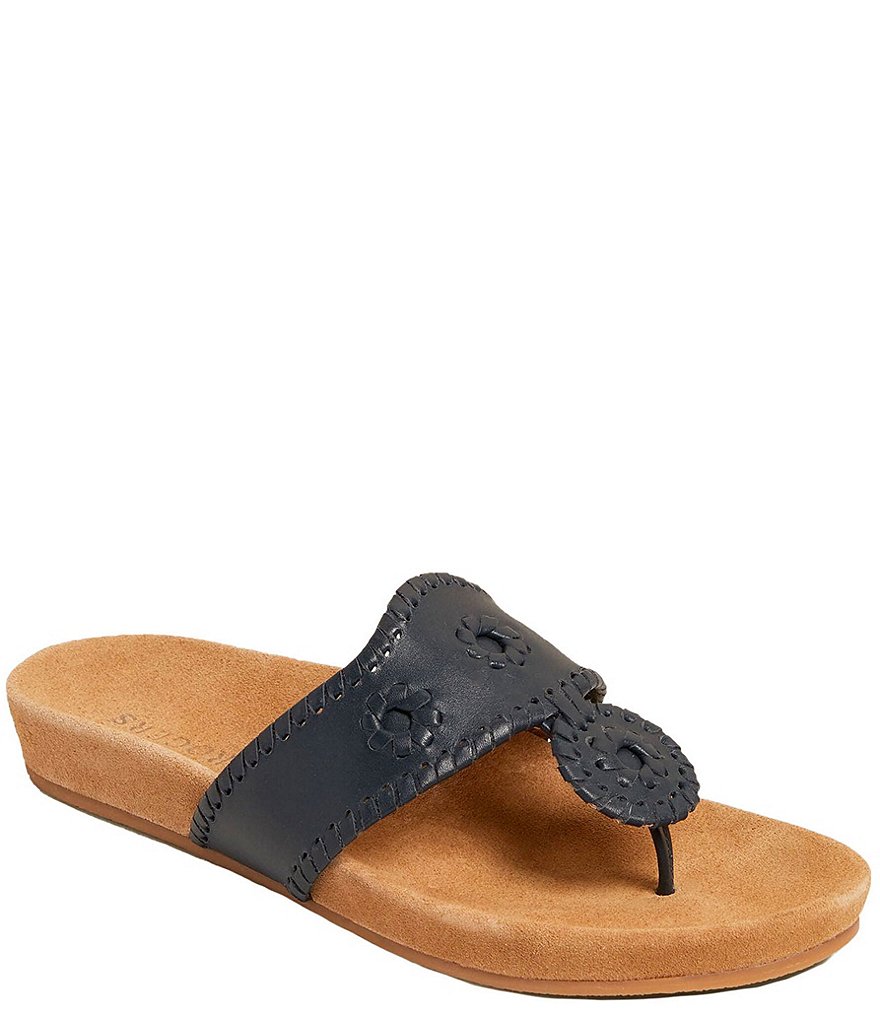 Jack Rogers Jacks Comfort Leather Whipstitch Detail Thong Sandals