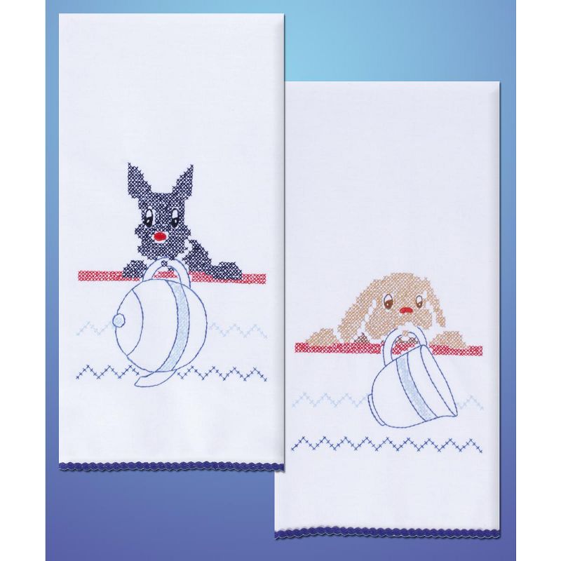 Tobin Stamped For Embroidery Kitchen Towels 17"X30" 2/Pkg-Dogs