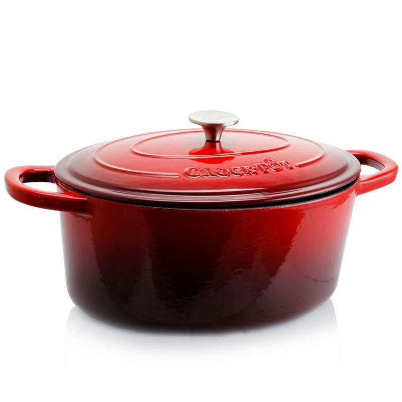 Crock-Pot 109470.02 7 Quart Durable Oval Enamel Cast Iron Covered Dutch Oven Slow Cooker, Red
