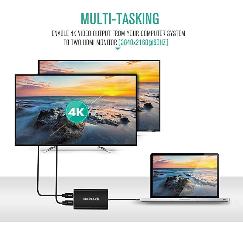 Certified Thunderbolt 3 to Dual 4K HDMI Adapter Converter for Mac and Windows Systems Support Up to Two UHD 4K 60Hz Displays USBC is NOT Supported