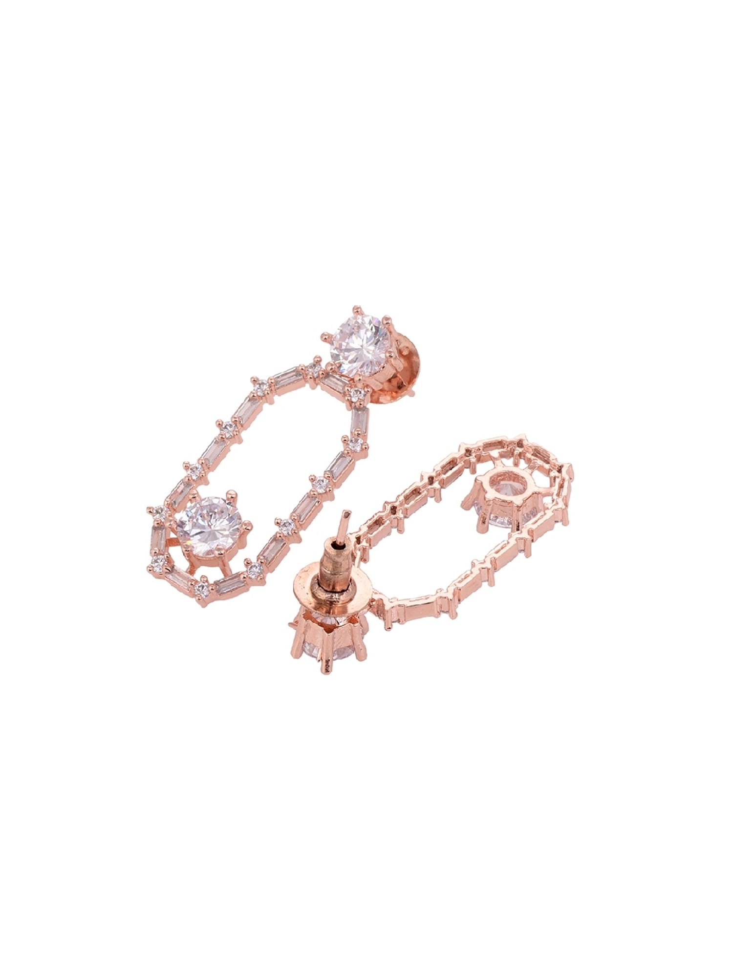 Saraf RS Jewellery Rose Gold White AD Studded Dangler Earrings