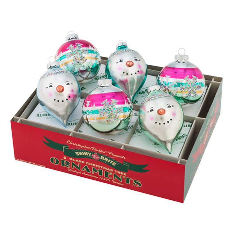 Shiny Brite 4.25" Vc Dec Rounds With Figures Ornaments Snowmen  -  Ornament Sets