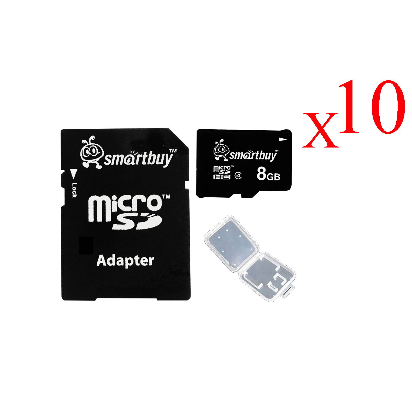 Smartbuy Micro SDHC Class 4 TF Flash Memory Card SD HC C4 For Camera Mobile Phone Tab GPS MP3 TV + Adapter + Mini Case (4GB - 10 Packs)