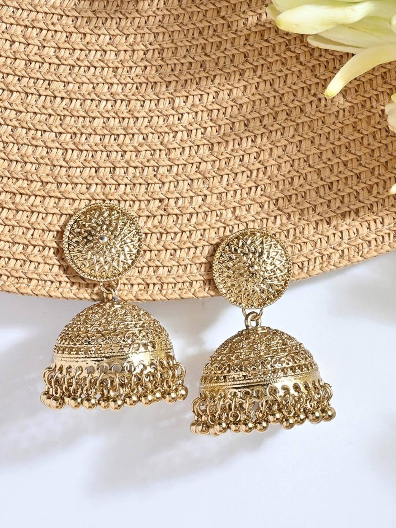 Fida Golden Ethnic Jhumki Earrings for Women