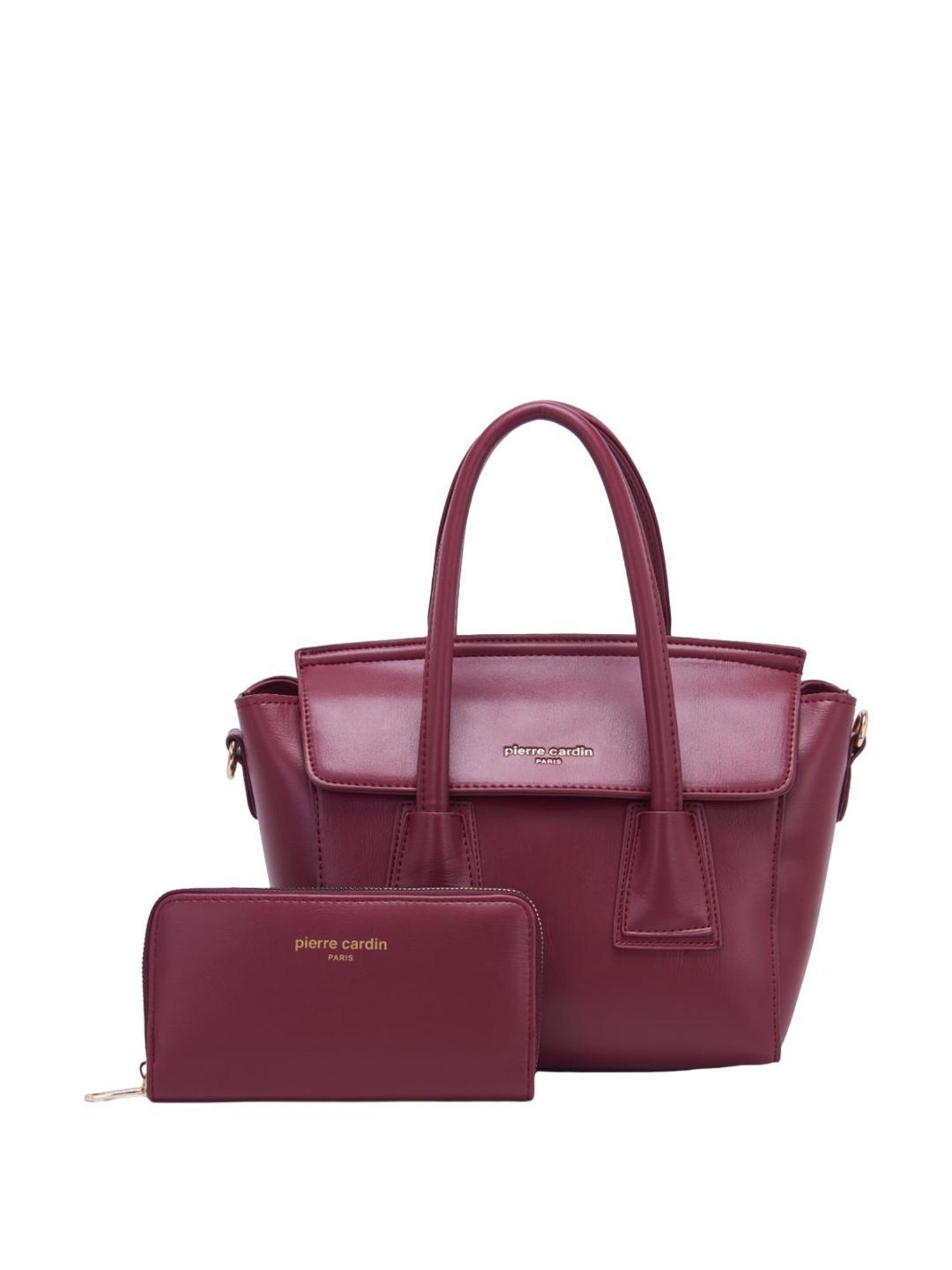 Pierre Cardin Maroon Solid Satchel Handbag