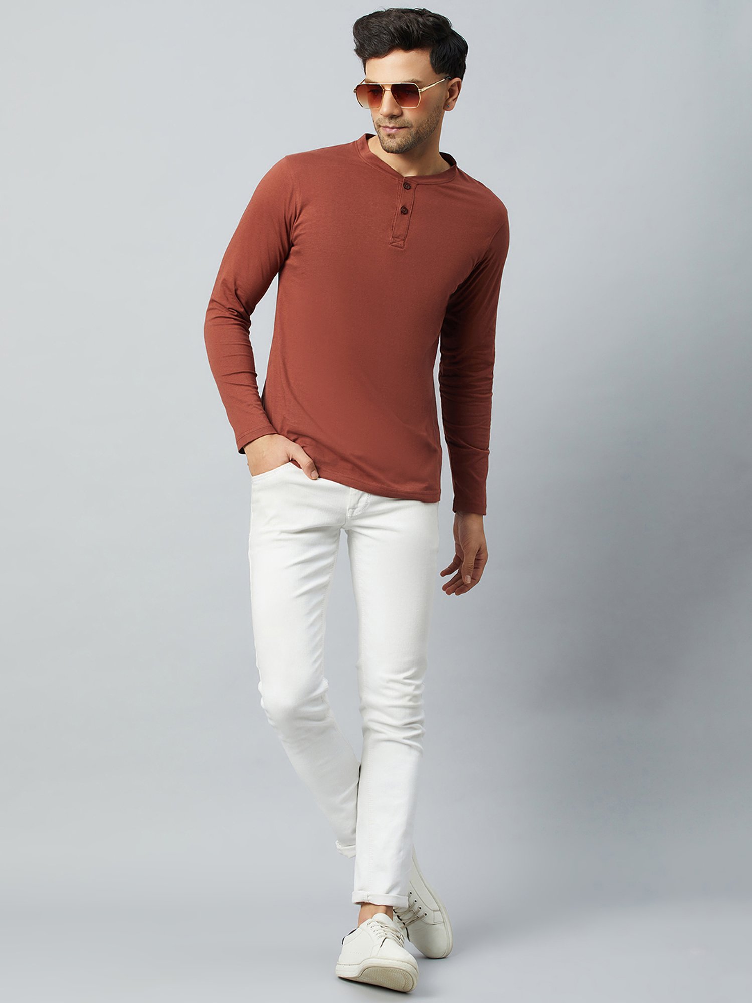 Club York Coffee Brown Regular Fit Henley T-Shirt