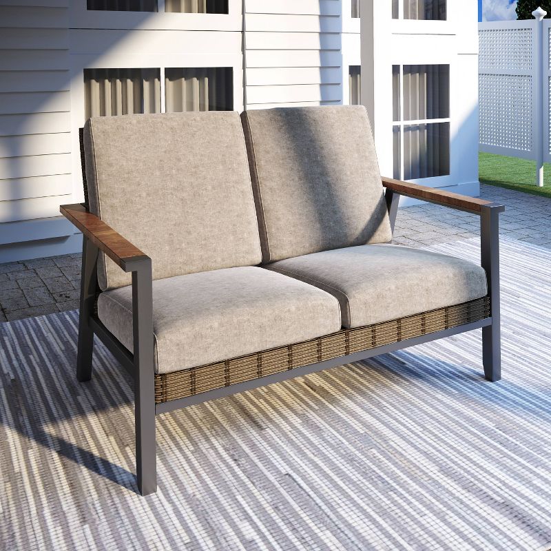 Tahoe Outdoor Three-Seater Sofa - Brown Wicker - Serta