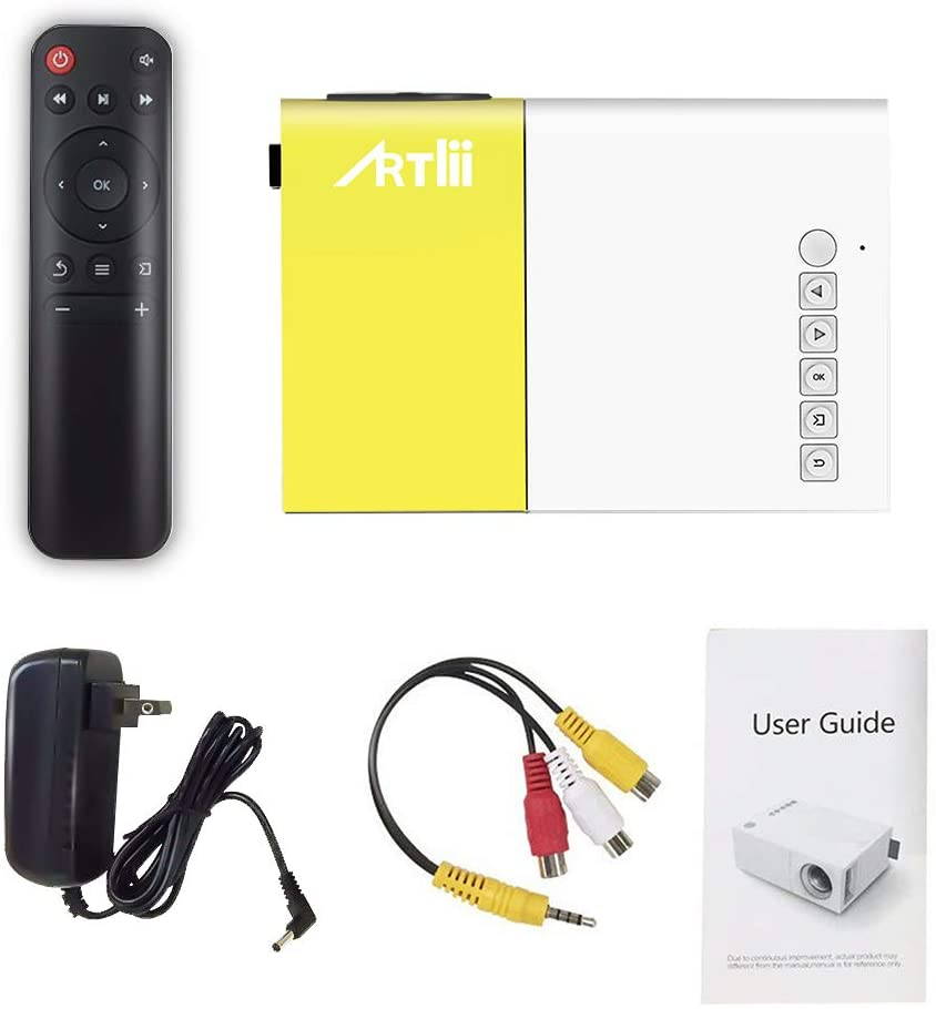 Pico Projector - Artlii 2020 New Mini Projector, Color LED Portable Projector for Cartoon, Movie, Kids Gift, Compatible with HDMI USB Laptop Video Games