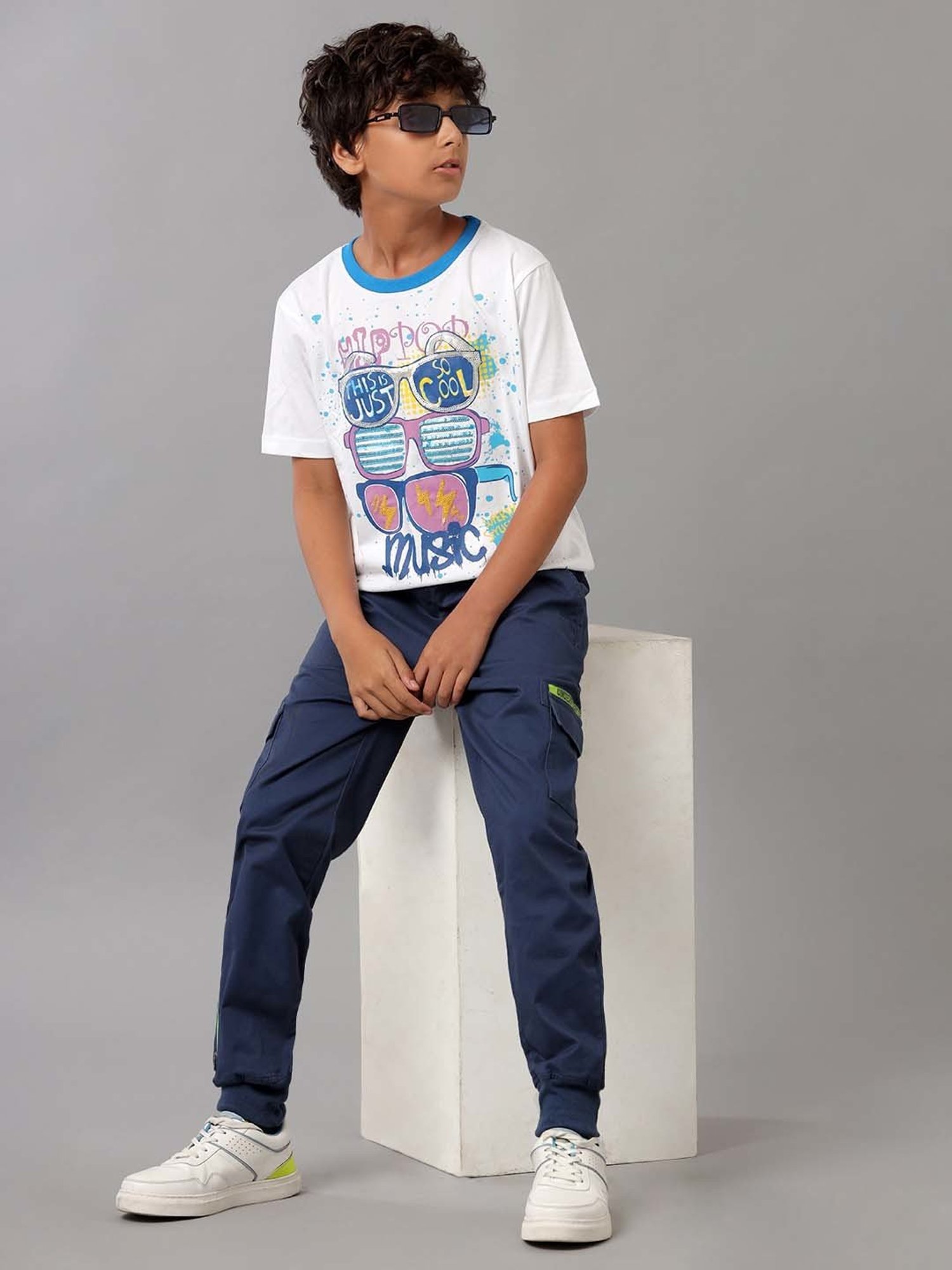 Under Fourteen Only Kids White Cotton Printed T-Shirt