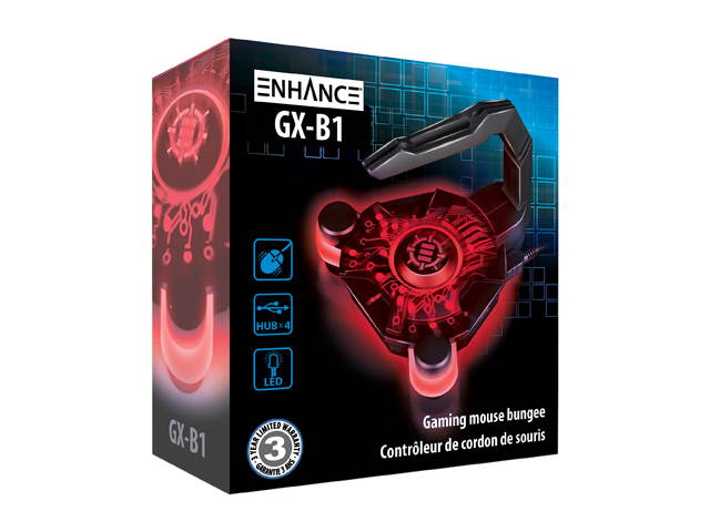 ENHANCE Mouse Bungee Cord Holder and Active USB Hub with Blue LED Lighting - Boost Gaming Accuracy By Eliminating Cable Drag