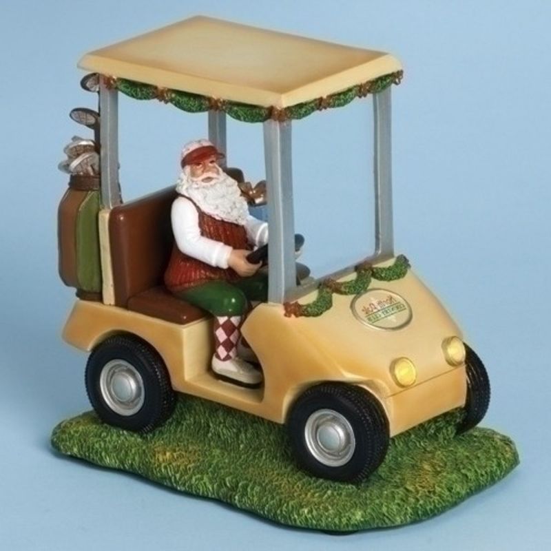 Roman 7" Green and Brown Lighted Musical Santa Claus in Golf Car Christmas Figurine