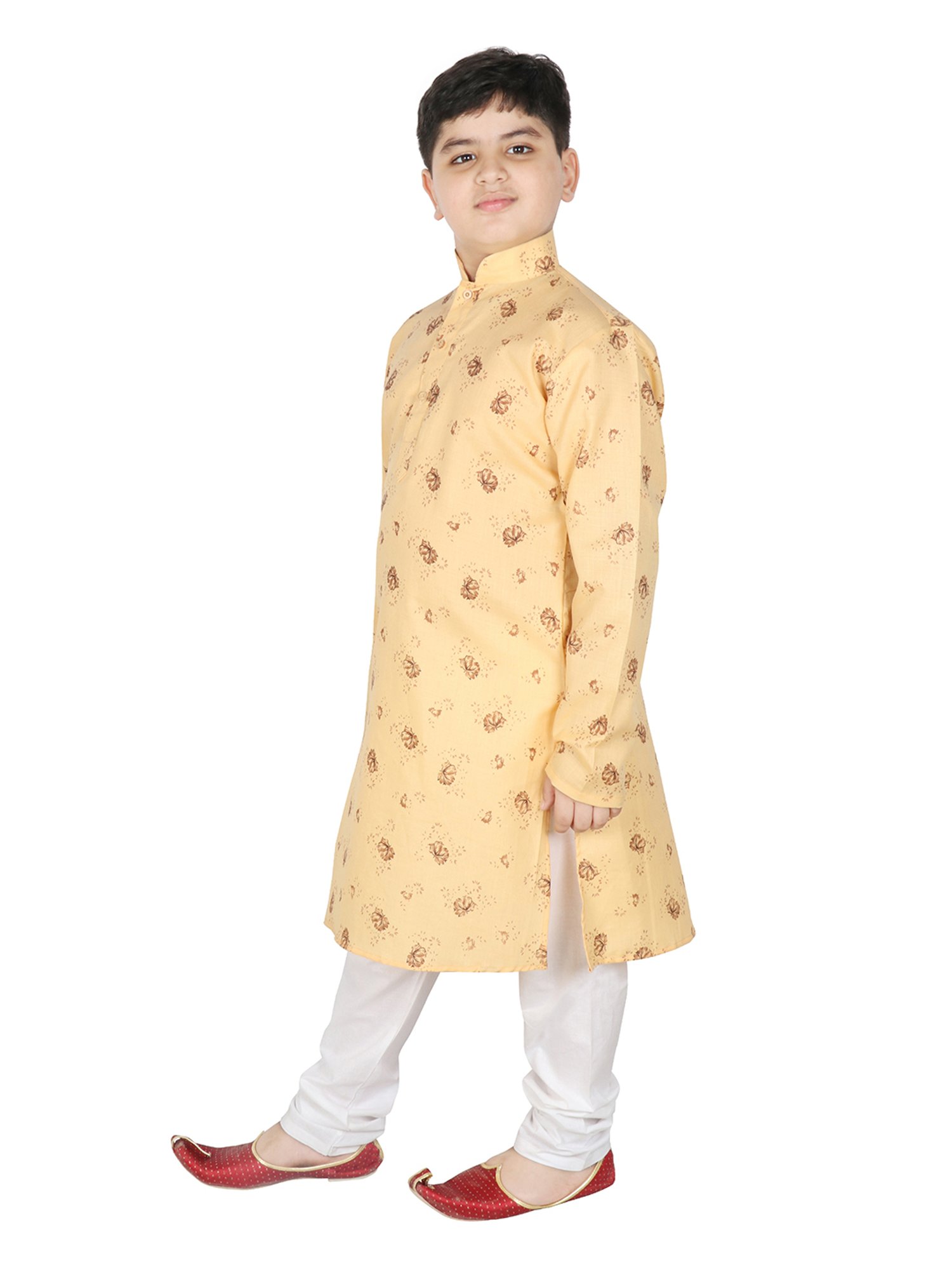 SG Yuvraj Kids Light Yellow & White Printed Full Sleeves Kurta with Pyjamas