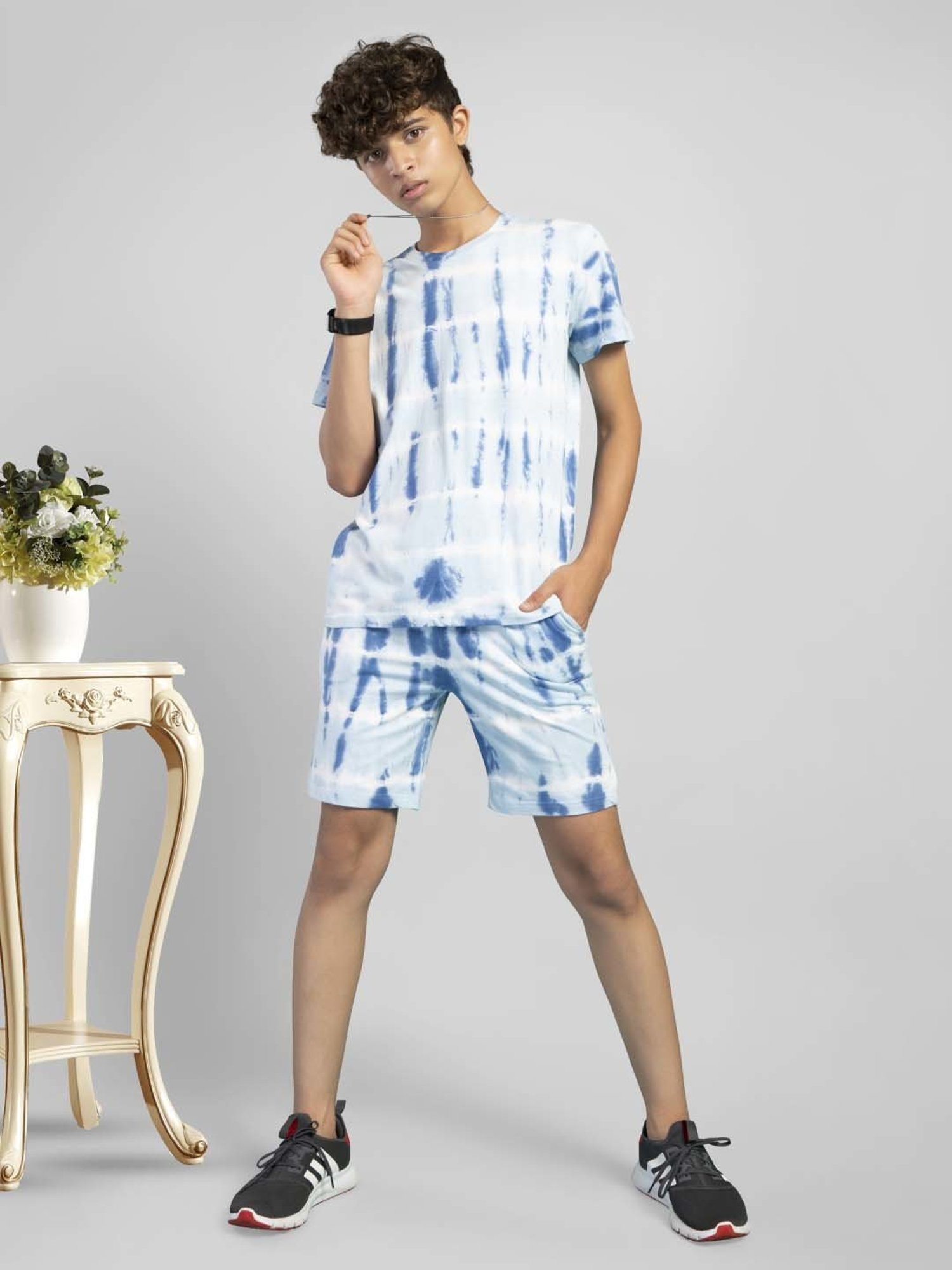 TeenTrums Kids Blue Cotton Over Dyed T-Shirt Set