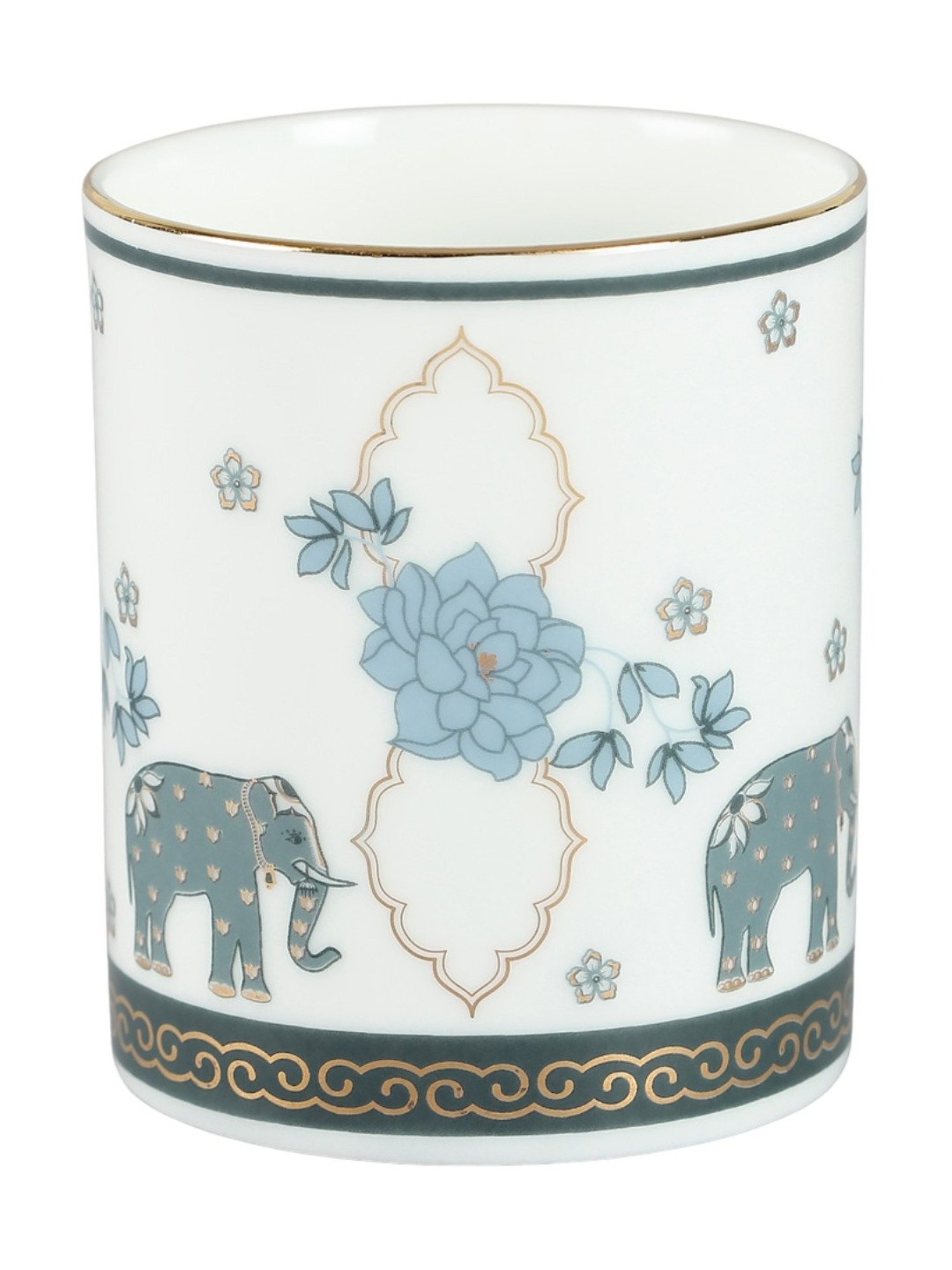 India Circus Abstract White Bone China Milk Mugs Set of 2, 360 ml With Accented and 22 Carat Gold