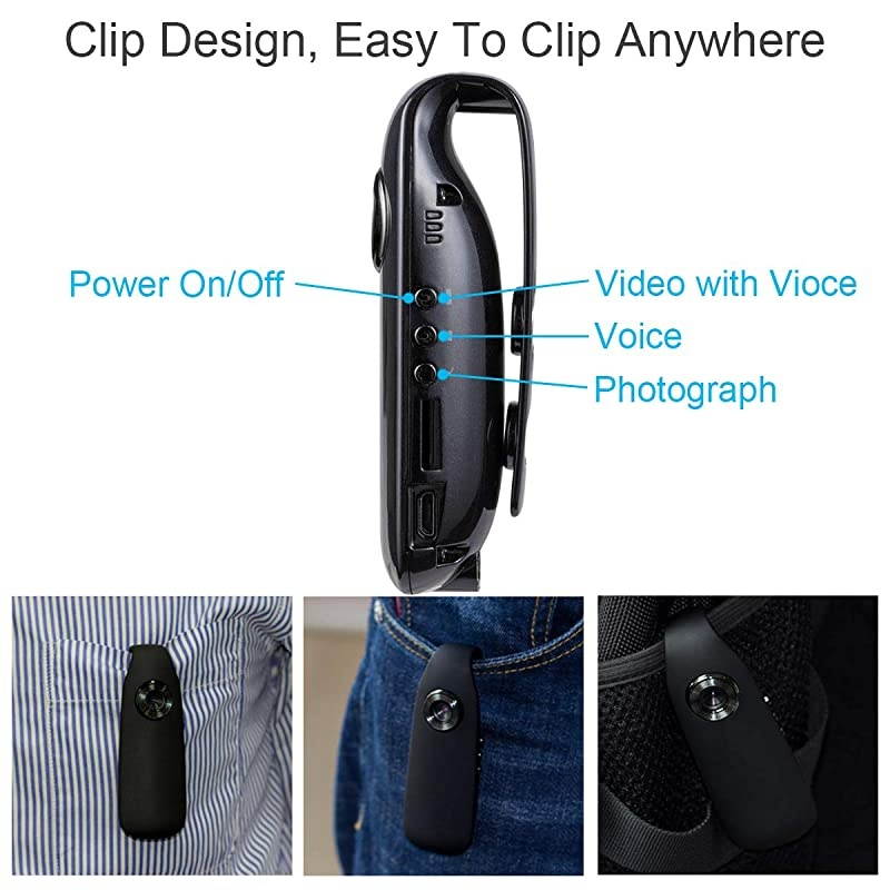 Mini Body Camera 1080P Full HD Hidden Spy Cameras Portable Pocket Clip Wearable Camera Video Recorder Small Sport DV DVR Dash Camera for Car Bike Home Office Security