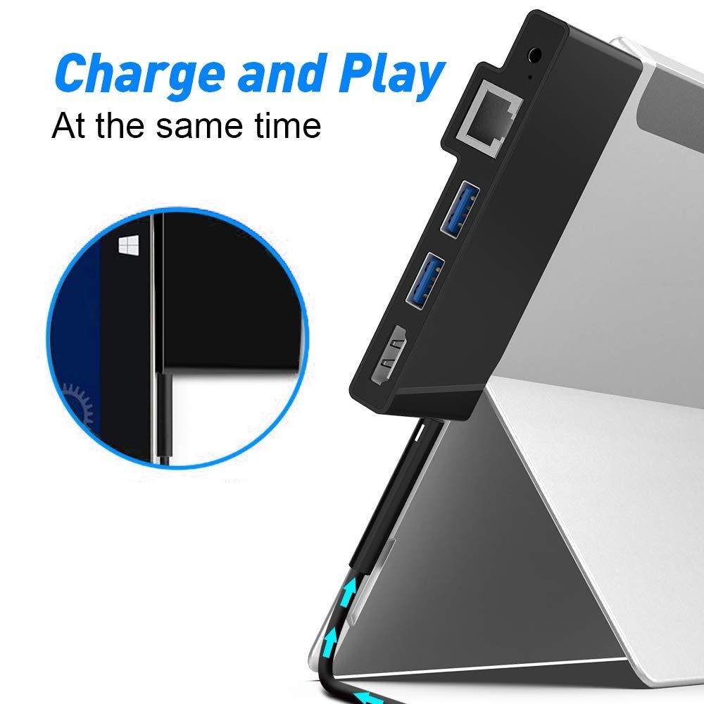 Surface Go Docking Station, 5 in 1 Surface Go Docking Station USB C hub HDMI Adapter with 1000M RJ45 Ethernet,4K HDMI, 2 USB 3.0 Ports,Audio/Microphone Output (Headphones) for Microsoft Surface Go