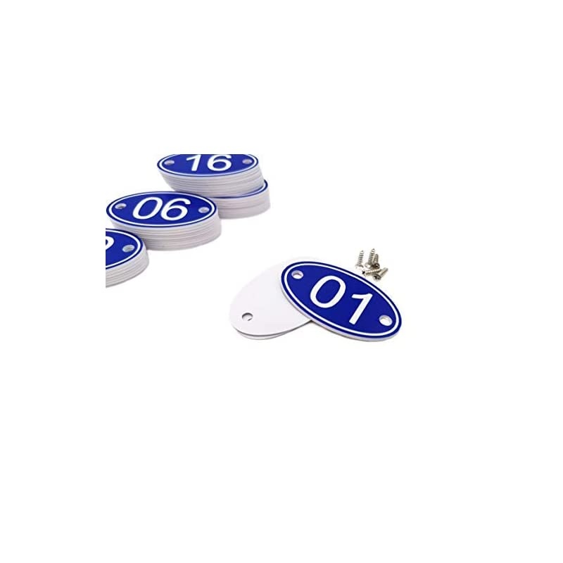 Engraved 30mm x 50mm Oval Table Numbers (1-50) Pubs Restaurants Clubs - Blue - 1 to 50