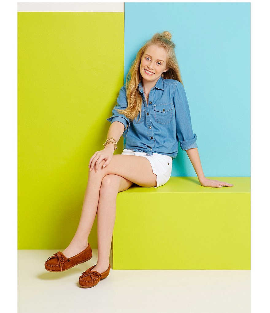 Minnetonka Kids' Kilty Suede Whipstitch Moccasins (Infant)