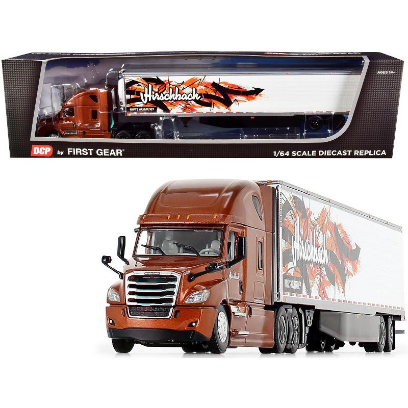 2018 Freightliner Cascadia High-Roof Sleeper & 53' Utility Reefer Refrigerated Trailer with Skirts "Hirschbach" 1/64 Diecast Model by DCP/First Gear