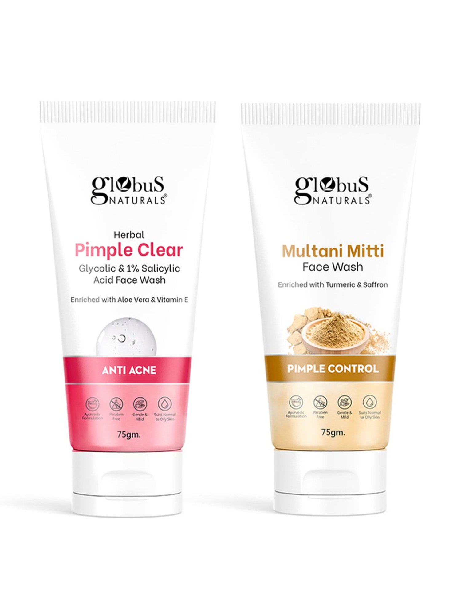 Globus Naturals Herbal Pimple Clear & Multani Mitti Face Wash Combo