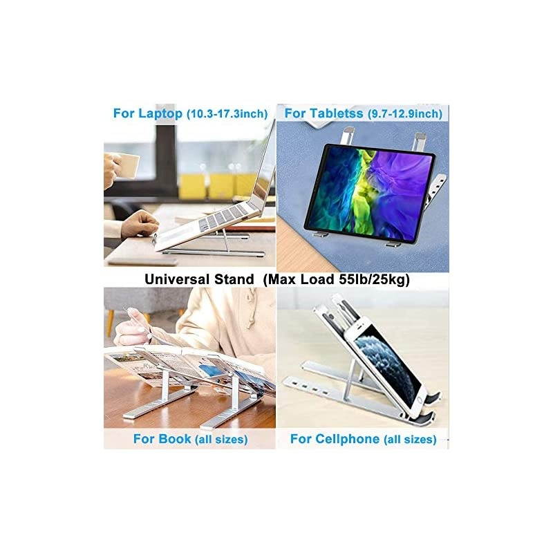 Adjustable Laptop Stand Portable, Adjustable Laptop Stand for Desk Laptop Riser Holder Foldable, Improved Aluminum Alloy Computer Stand for Laptop up to 17.3", Supports 55lbs, Rise Height 6"