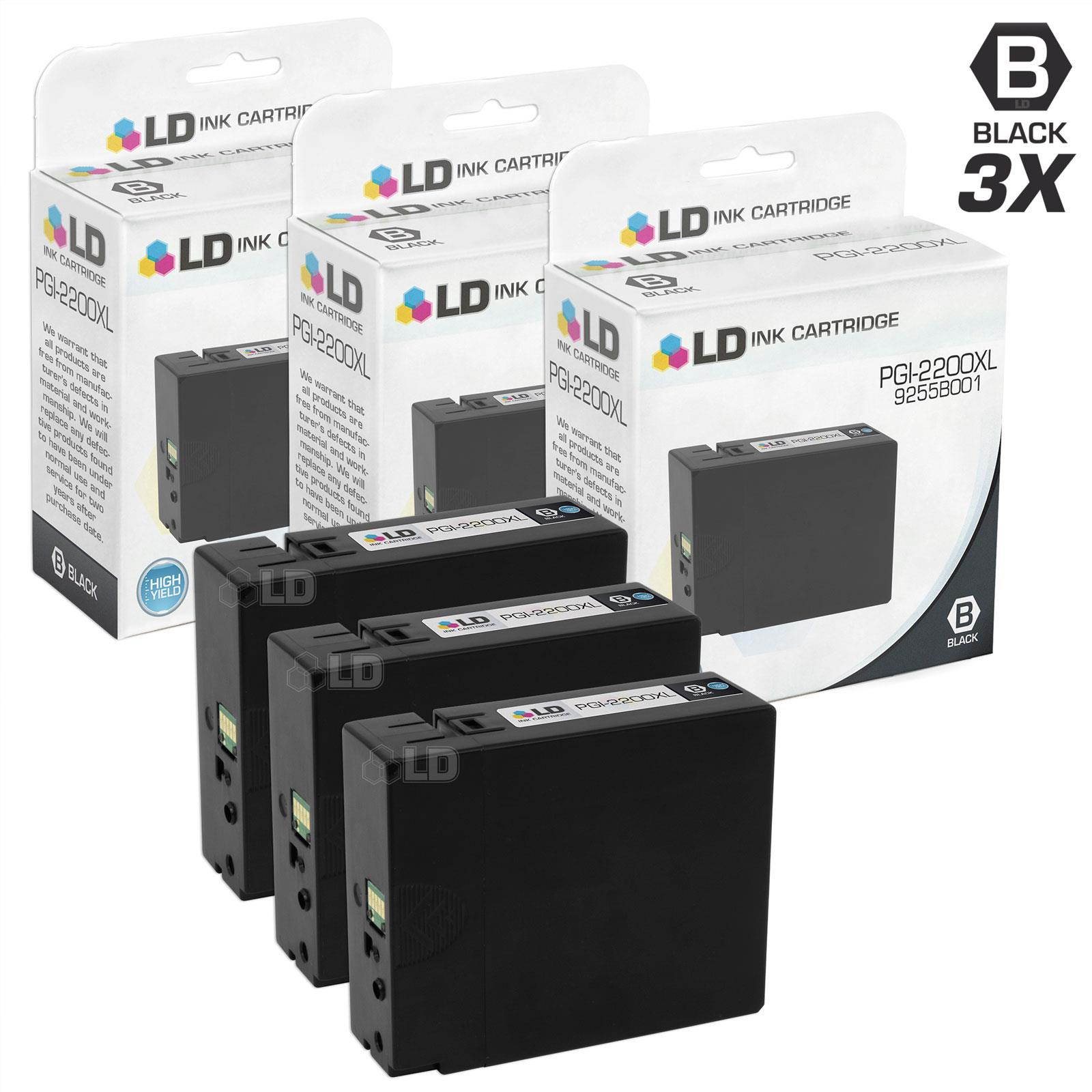LD &copy; Compatible Replacements for Canon PGI-2200XL / 9255B001 Set of 3 High Yield Black Inkjet Cartridges for use in Canon Maxify iB4020, MB5020, and MB5320 Printers