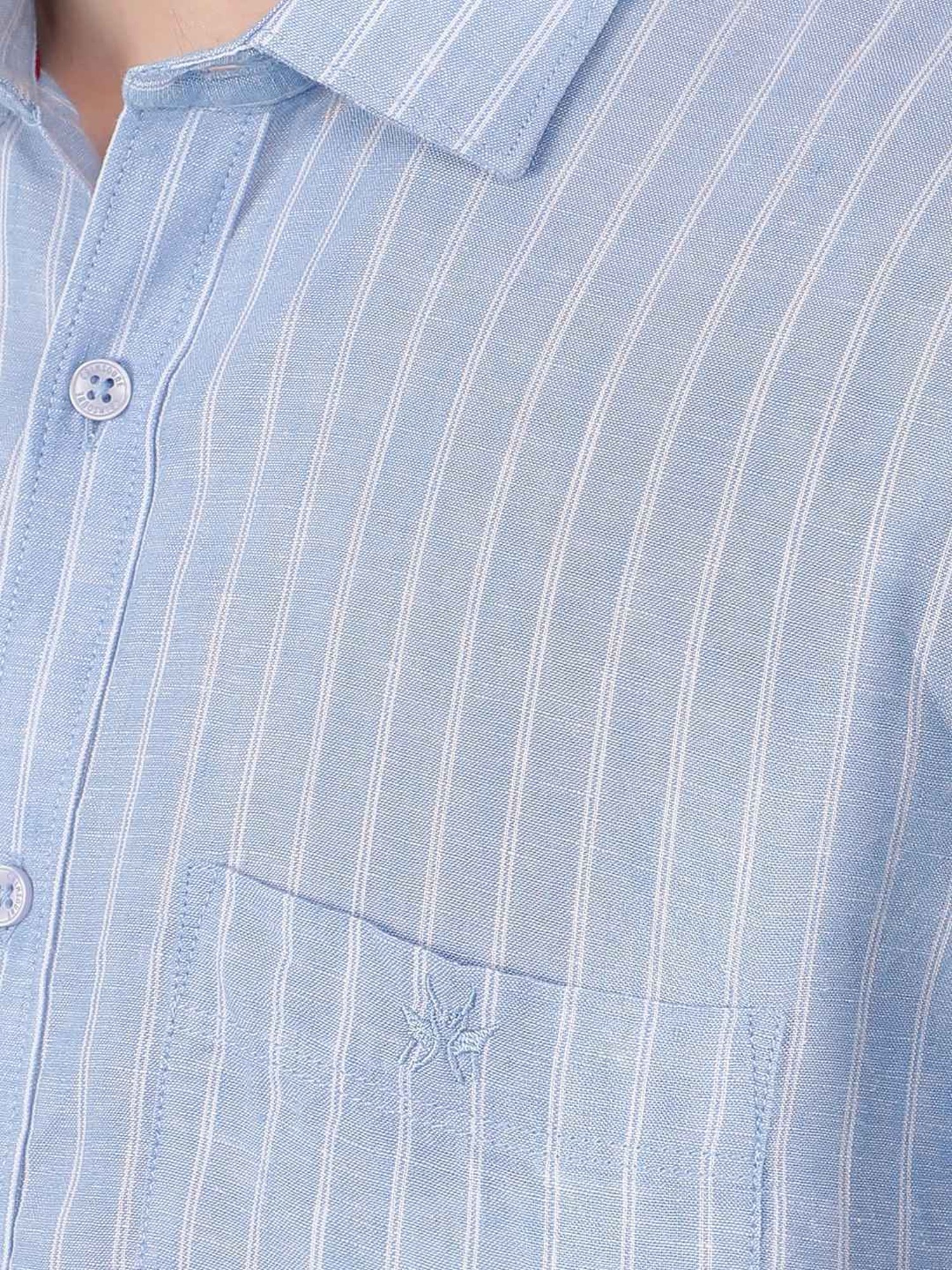 Crimsoune Club Blue Cotton Slim Fit Striped Shirt