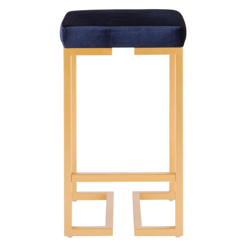 Set of 2 26" Midas Contemporary Counter Height Barstool Gold with Blue Velvet Cushion - Lumisource