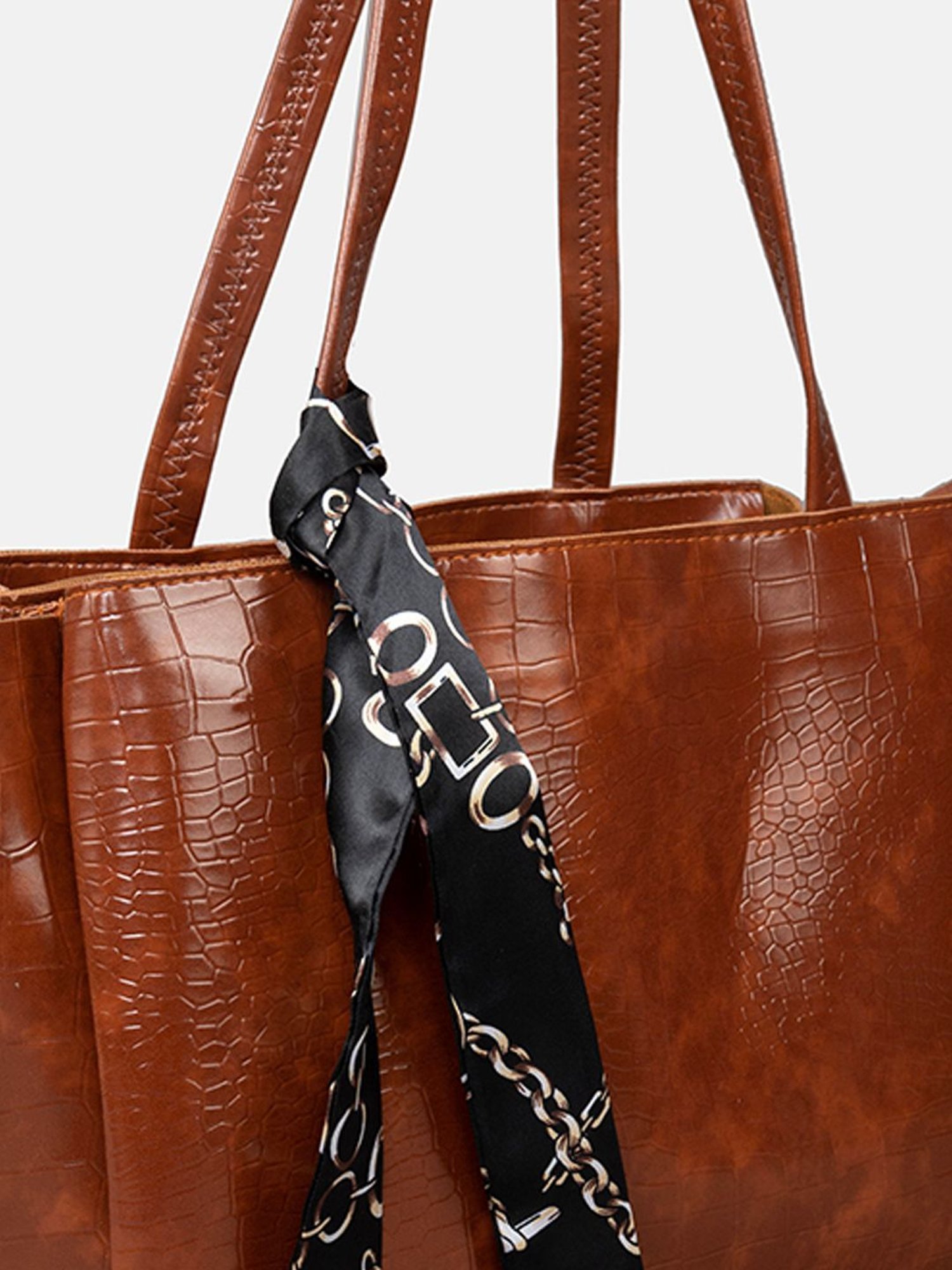 Gaurapakhi Brown Textured Large Tote Bag