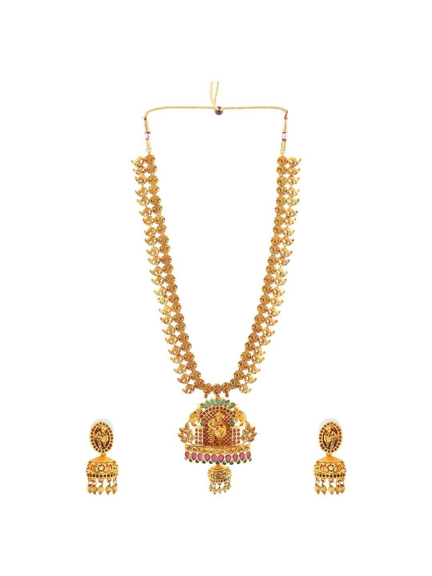 Estele Gold-Plated CZ Kanhaiya Designer Bridal Necklace Combo Set with Color Stones & Pearls