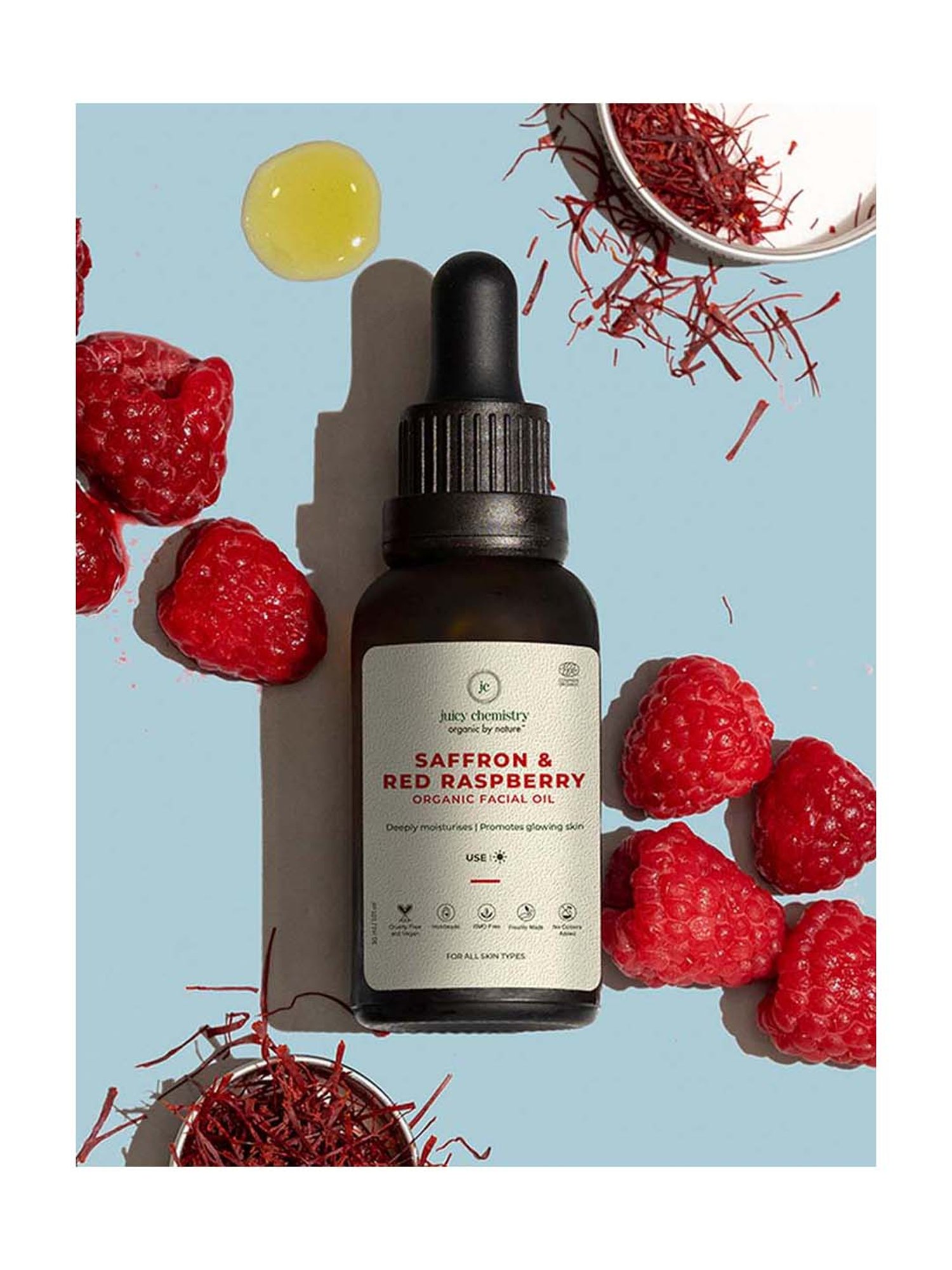 Juicy Chemistry Organic Saffron & Red Raspberry Day Facial Oil - 30 ml