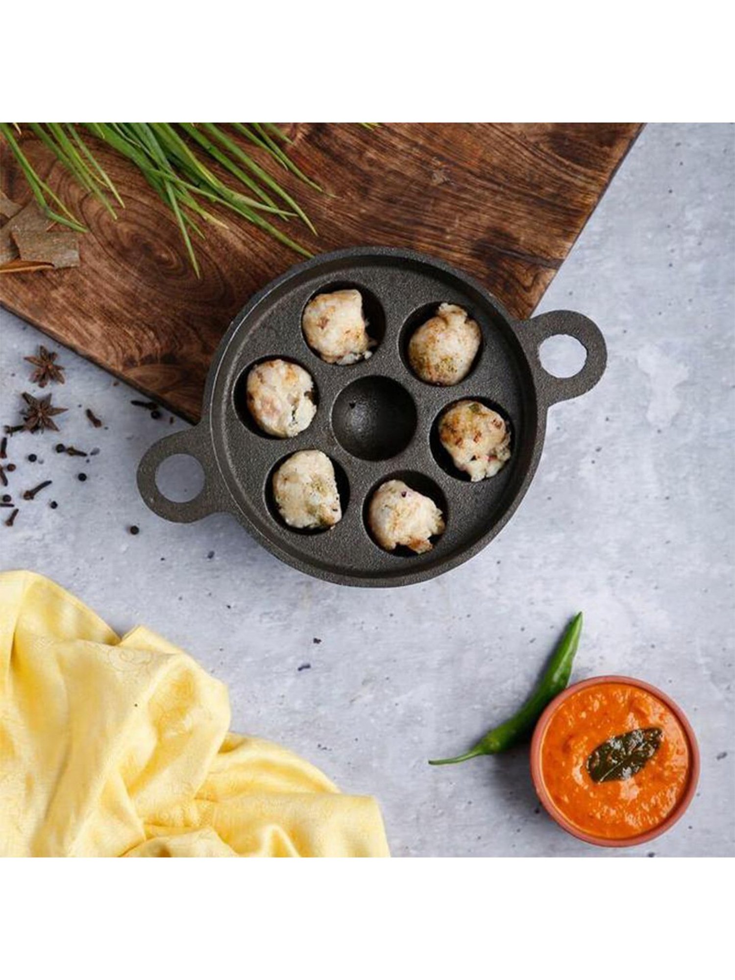 The Indus Valley Black Cast Iron 7 Pits Paniyaram Pan - Set of 1