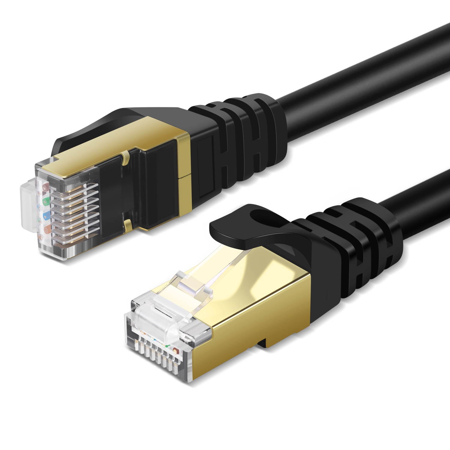 Cat6 Ethernet Patch Cable (100 Feet) - Professional Gold Plated Snagless RJ45 Connector Computer Networking Wire Cord Plug Premium Shielded Twisted Pair (Black)